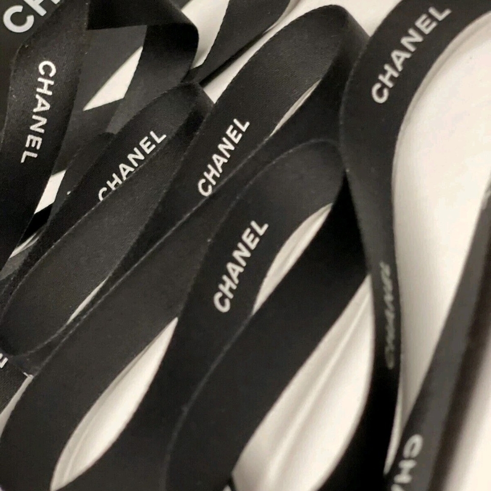 CHANEL Black Satin Logo Ribbon 2 (Two) Yards 5/8" Boutique Gift Packaging - Picture 3 of 3